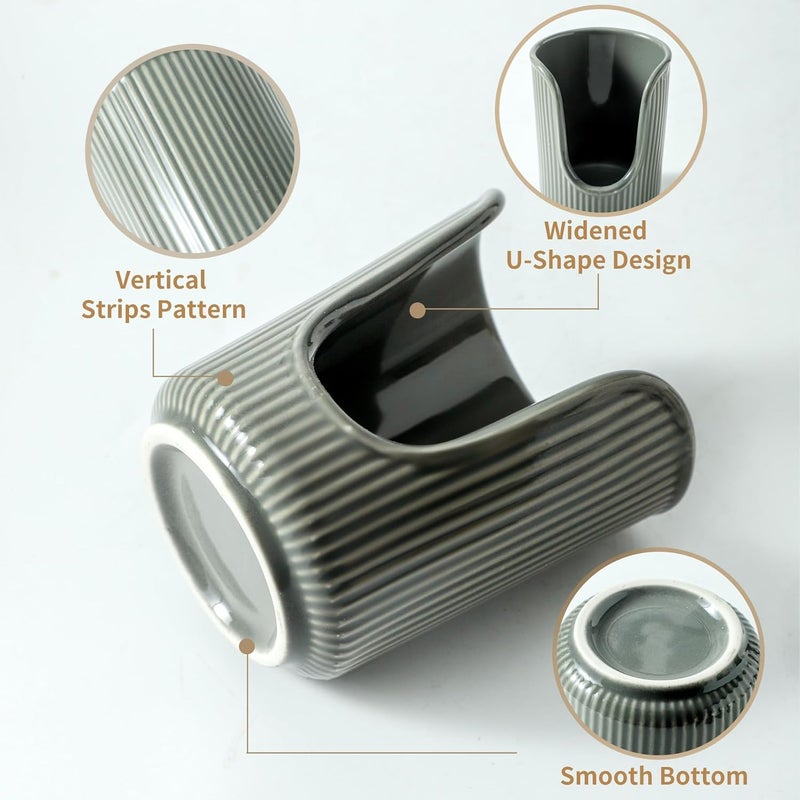 Dobbyby Ceramic Bathroom Cup Dispenser with Stylish Vertical Stripes - Disposable Mouthwash Cup Holder Holds 3-4oz Paper Cups for Rinsing Cups on Bathroom Vanity Countertops (Grey-Grey-2 Pack) - Image 3